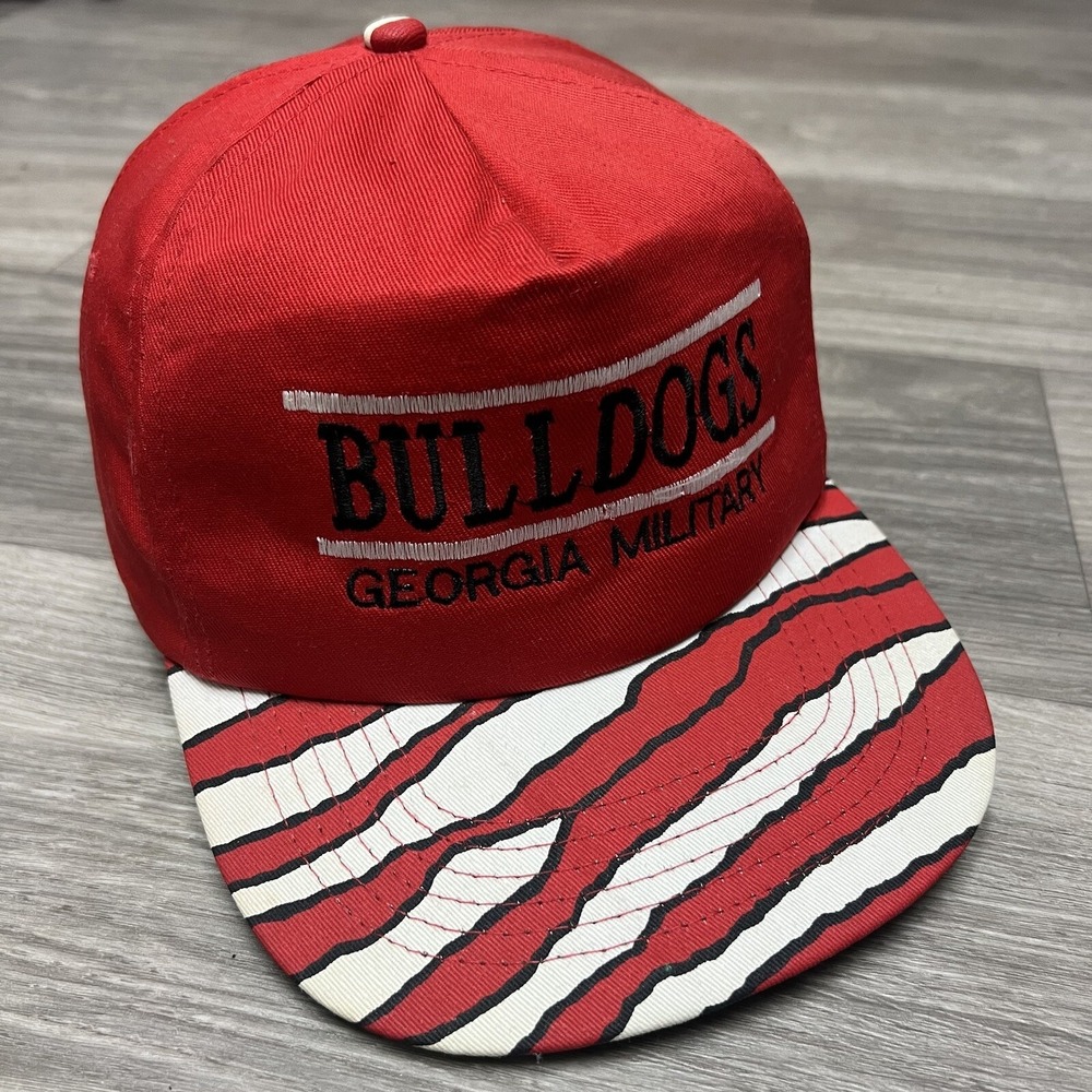 Vintage 90s Georgia Military College Bulldogs Snapback Hat Cap Camo Tiger Stripe